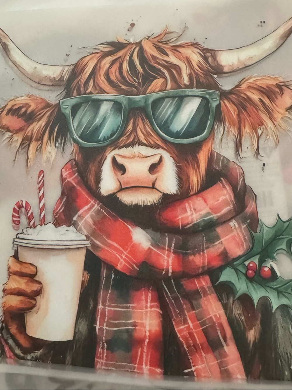 Holiday Highland Cow iron on - Red Plaid